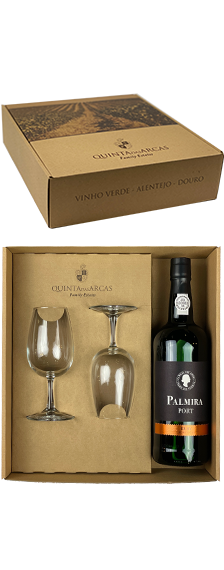 Box 1 bottle Palmira Porto Ruby wine and 2 glasses
