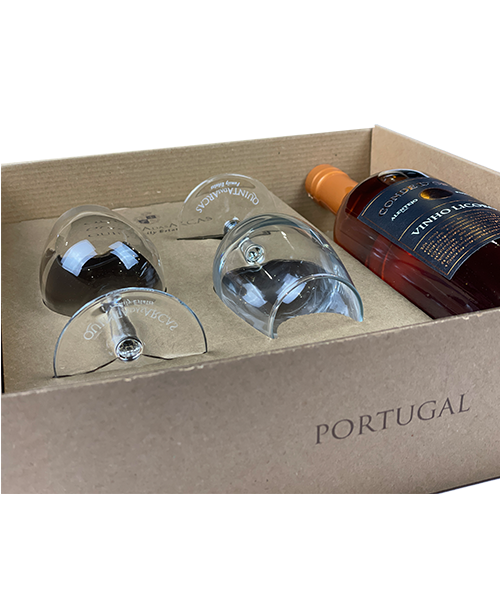 Box 1 bottle Conde d'Orada fortified wine and 2 glasses