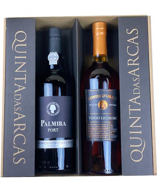 Box 1 bottle Conde d'Orada fortified wine and 1 bottle Porto Palmira LVB