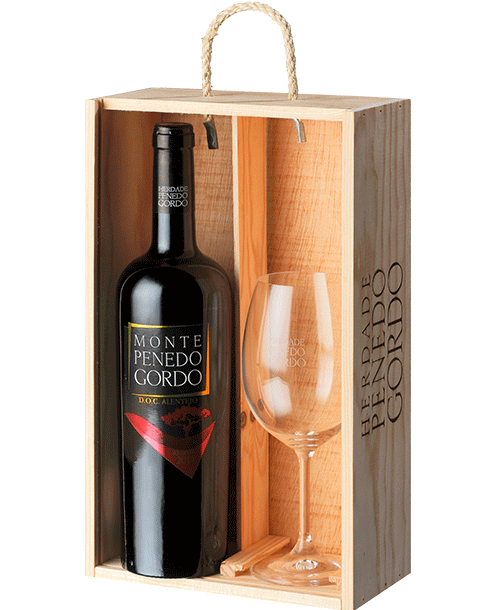 Wooden wine box 1 bottle Reserva and 1 Glass
